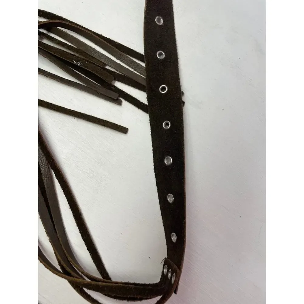 Vintage Leather Eyelet Brown Fringe Belt Renaissance Folk Band Western Strap
